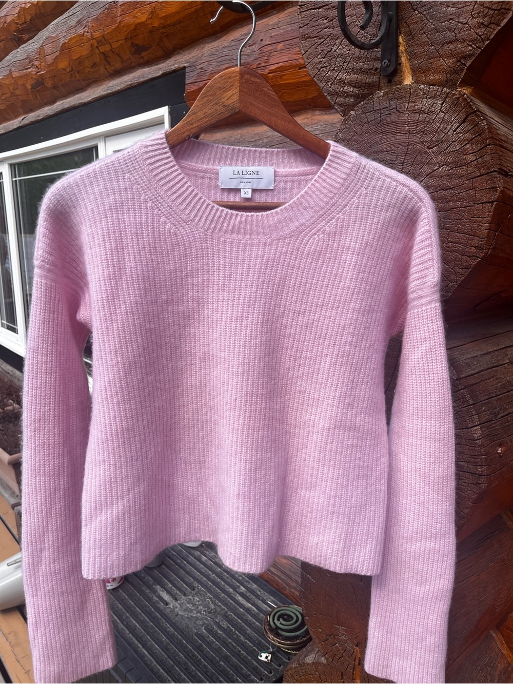 La Ligne Mini Toujours Cashmere Sweater Pink XS Fits S/M Ribbed Crewneck EUC
